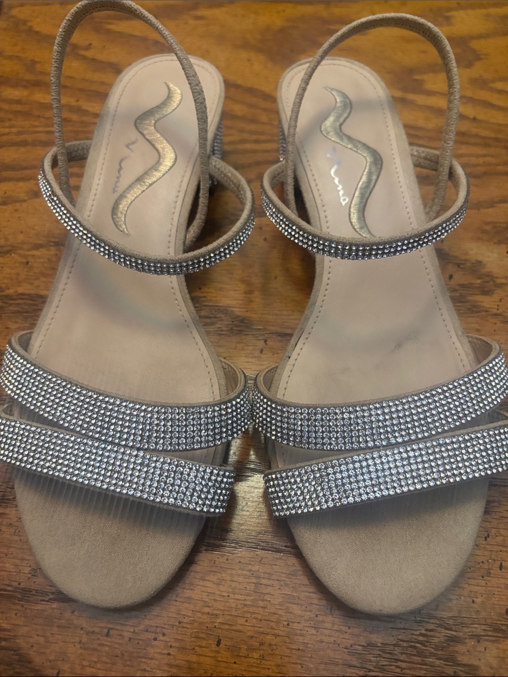 Nina Silver Rhinestone Nude Slingback Sandals